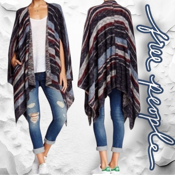 Free People The Big Trail Asymmetrical Poncho Cardigan Sweater Poncho Size Small - Picture 2 of 16
